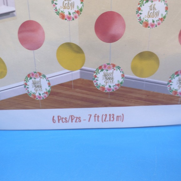 Sweet Baby Girl String Decorations 6 Pcs 7 Ft Pink Gold Floral Lot of 3 - Picture 4 of 5